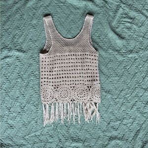 Umgee Cream Crochet Fringe Tank Top